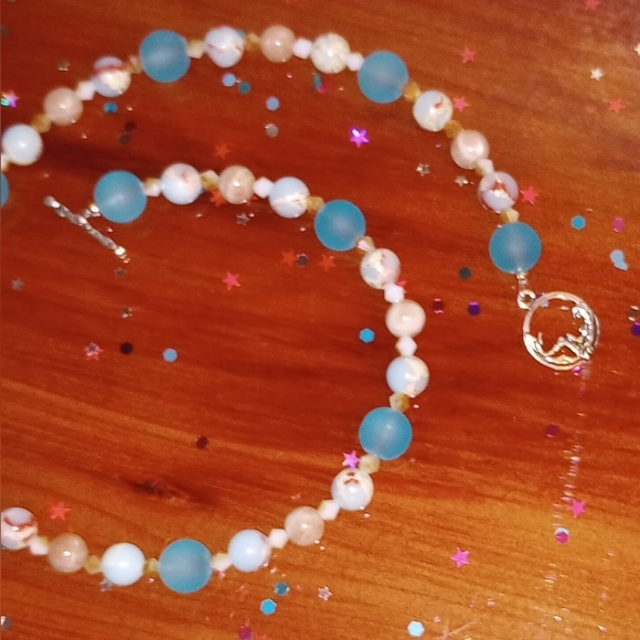 Aqua Terra Jasper Pendant Sunstone Frosted Sea Glass Beads Earrings Unique Set - Picture 4 of 8